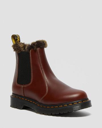 Brown Women's Dr Martens 2976 Leonore Faux Fur Lined Chelsea Boots | CA 109ILH